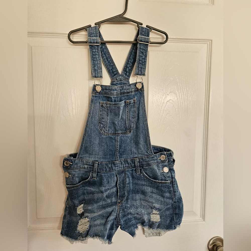 Denim Blue Distressed Kids Overall Shorts